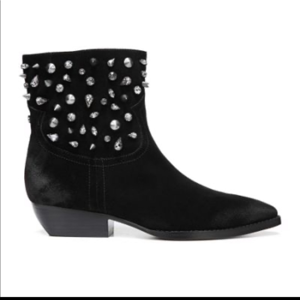 SAM EDELMAN Avril Black Suede Crystal Studded Ankle Rock Booties Size 7.5